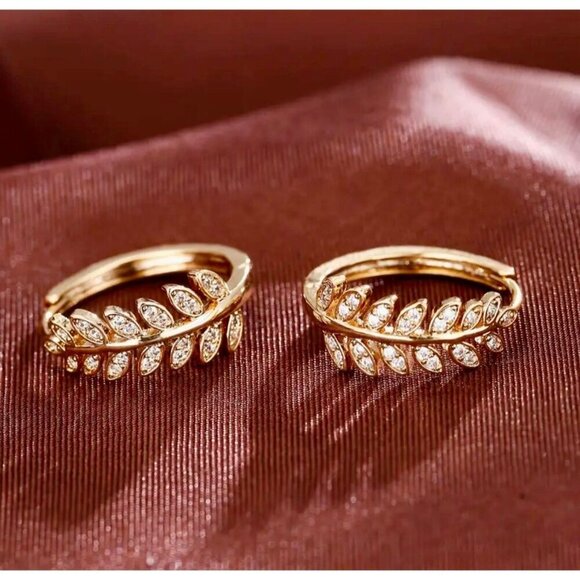 Gold Leaf Sparkle Hoop Earrings - Picture 1 of 4